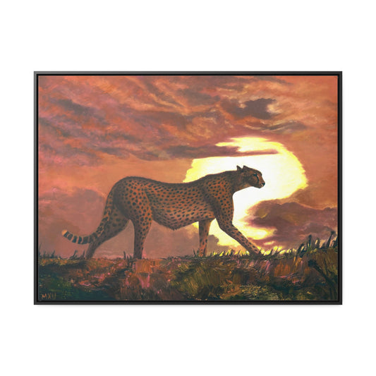 Cheetah Stroll in Sunset | Fine art Collectable | Framed Canvas print